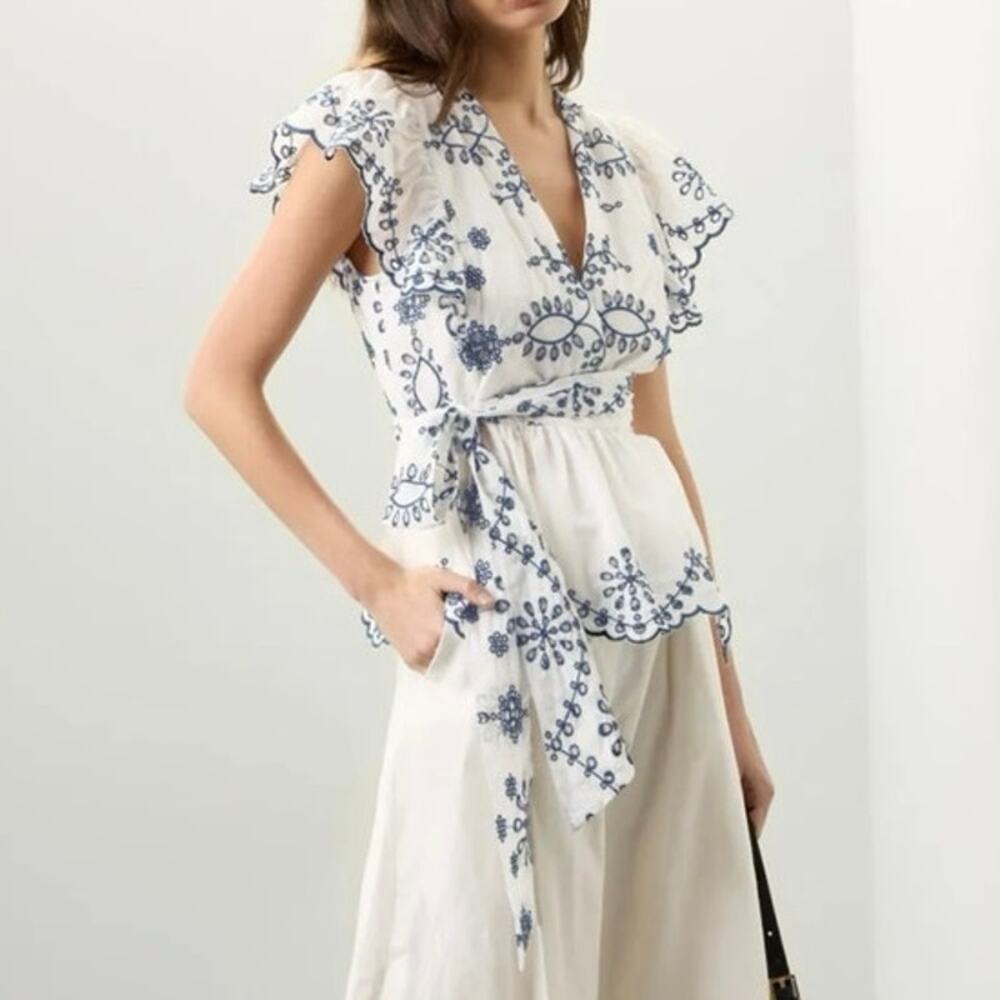Prabal Gurung Embroidered white Peplum  Ruffle Top Size 12